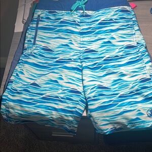 Men's Blue Wave Pattern Swim Shorts